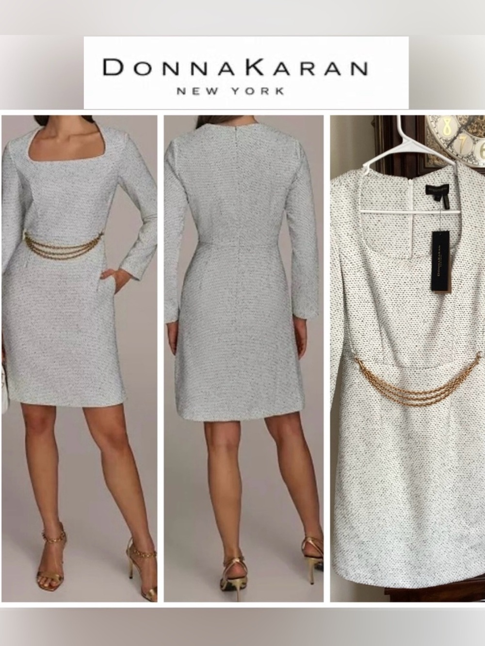 NWT Donna Karen New York Tweed Dress w/Chain Belt Size 2